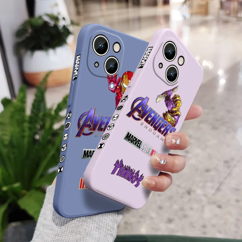 

Marvel Iron Man Thanos Phone Case For Apple iPhone 14 13 12 mini 11 Pro Max 8 7 Plus XR XS X Liquid Left Rope