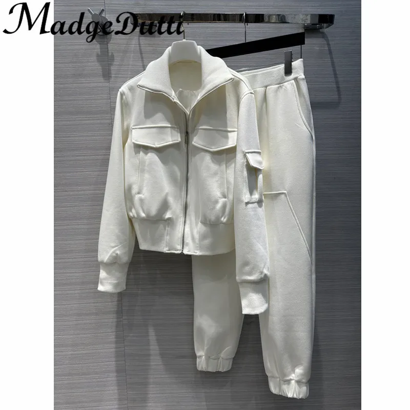 

Женский Повседневный костюм MadgeDutti, короткий жакет на молнии с воротником-стойкой и надписью на резинке, 2,3