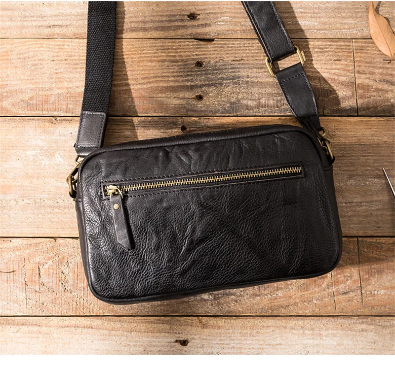 PNDME fashion casual high quality genuine leather men's black messenger bag outdoor daily travel soft real cowhide shoulder bag