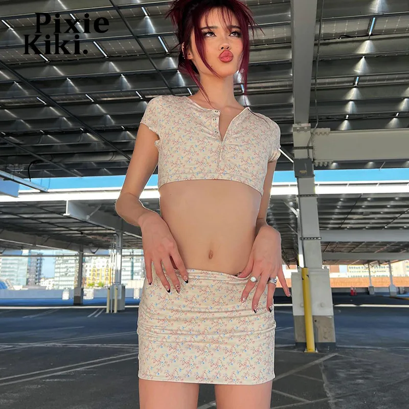 

PixieKiki Holiday Floral Dress Two Piece Set Crop Top and Mini Skirts Y2k Cute Sexy Bodycon Outfits Women Clothing P15-CZ16