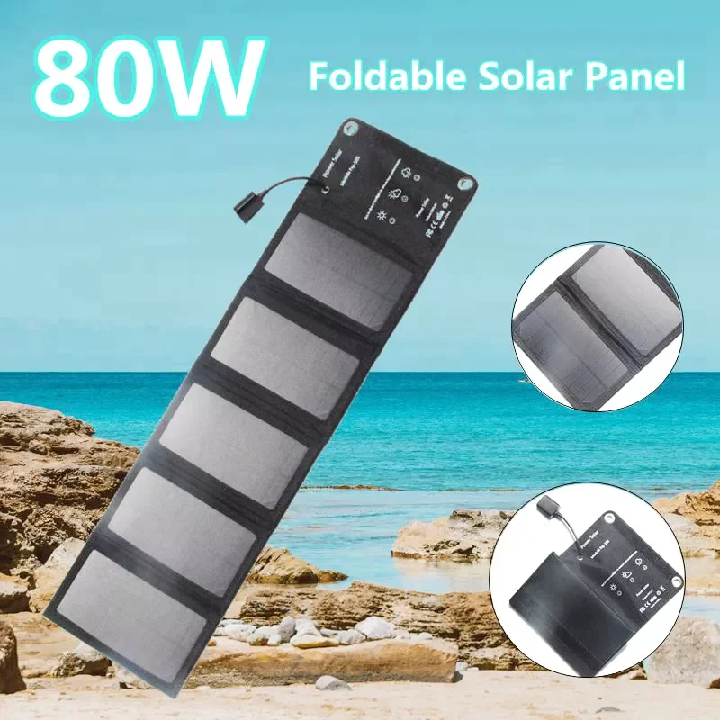 

2023New 80W Folding Solar Panel USB 5V Solar Charger Waterproof Solar Panel Cells for Outdoor Camping Hiking Portable Mobile Pho