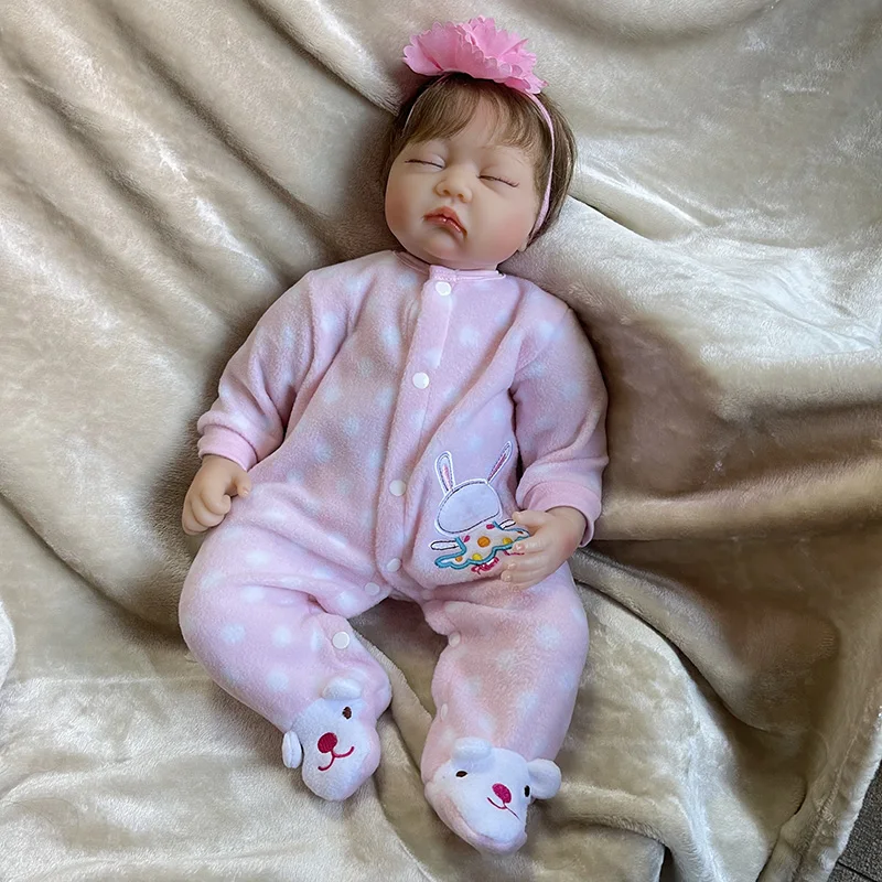 

55CM Finished Doll Reborn Baby Doll with Cotton Body Newborn Girl Babies Lifelike Real Soft Touch Eye Closed