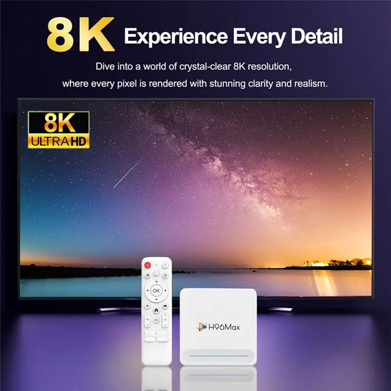 Фото Смарт ТВ-приставка H96 MAX H618 PLUS Android 14 с Wi-Fi 6, Bluetooth 5.4, пультом ДУ, поддержкой 8K, функцией голосового управления, медиаплеер, приставка для ТВ, вилка стандарта США №2