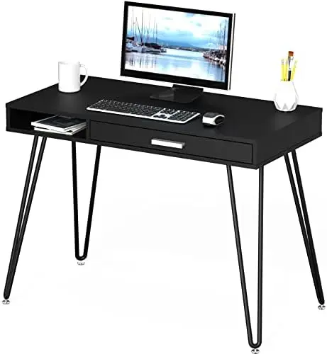 

Office Computer Hairpin Leg Desk with Drawer, White