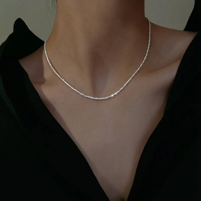 

Popular 925 Sterling Silver Sparkling Chokers Necklace For Women 2023 Korean Fashion Jewelry Girls Luxury Sexy Clavicle Chain