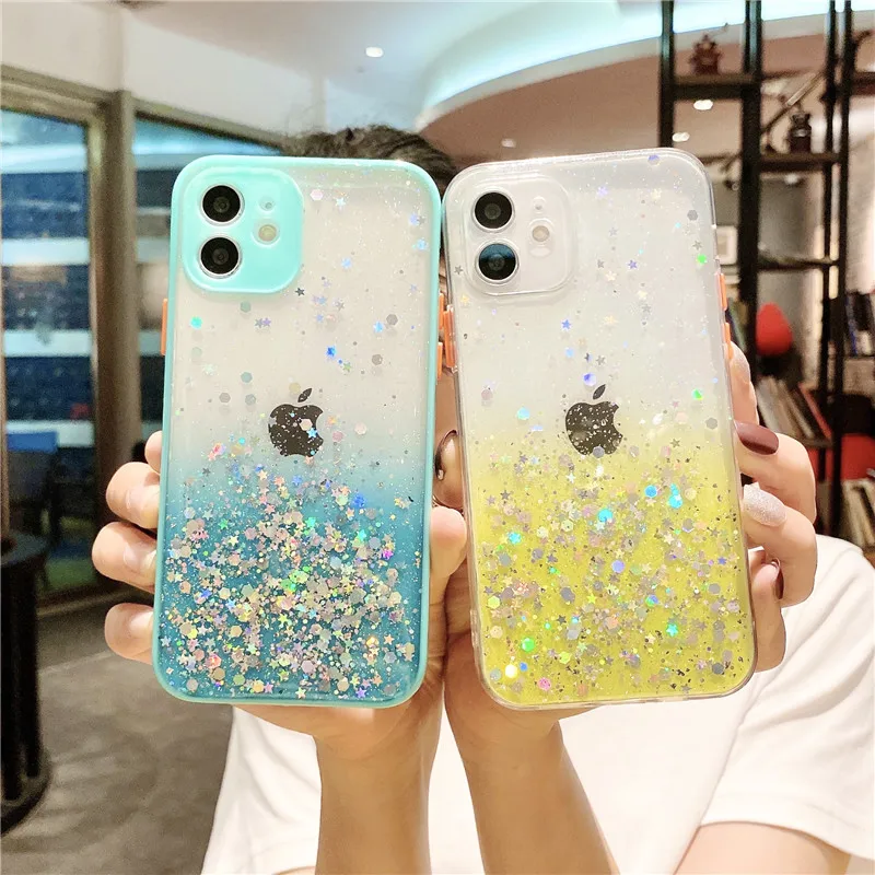

Gradient Bling Glitter Sequins Clear Phone Case For Samsung Galaxy S20 Plus S21 Ultra FE A12 A22 A32 A51 A71 Shockproof Cover
