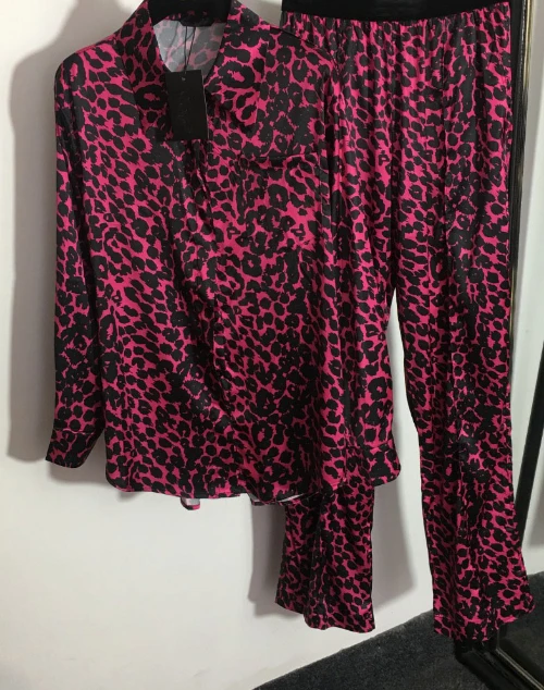 

126286 126286 Luxury Designer Clothes Fashion Classic Trendy Leopard Print Lapel Long Sleeve Shirt Casual Pants Suit