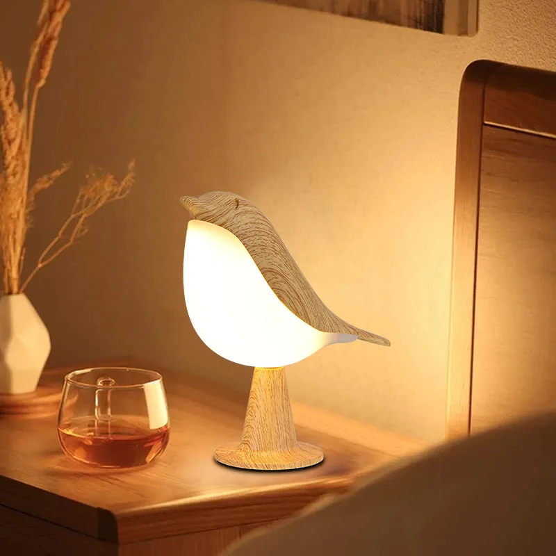 

Lights 3 Bedroom Touch Reading Rechargeable Table Decor Lamp Night Switch Bedside Wooden Colors Bird Home Lamp