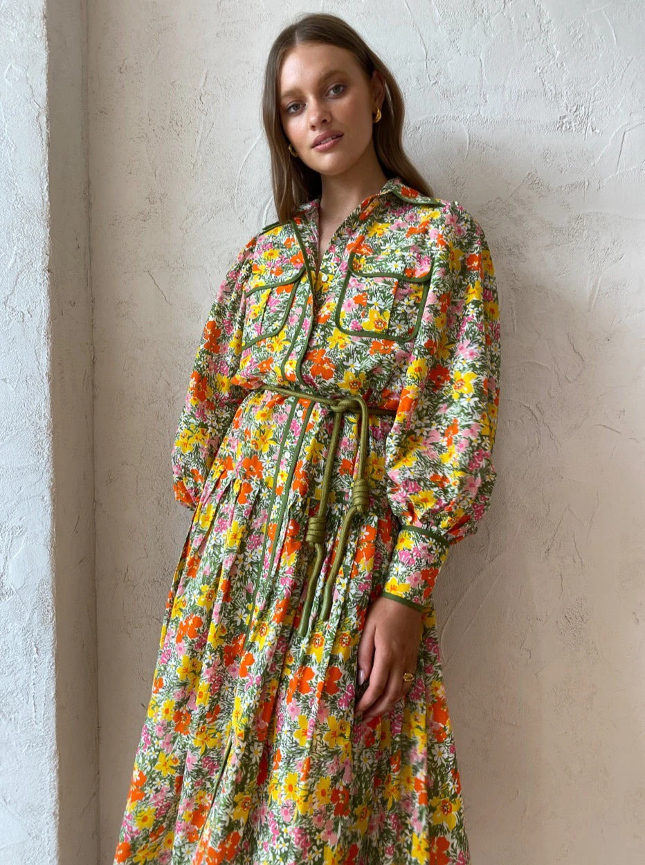 

Женское платье с длинным рукавом-фонариком, длинное шелковое хлопковое платье в богемном стиле ретро с цветочным принтом