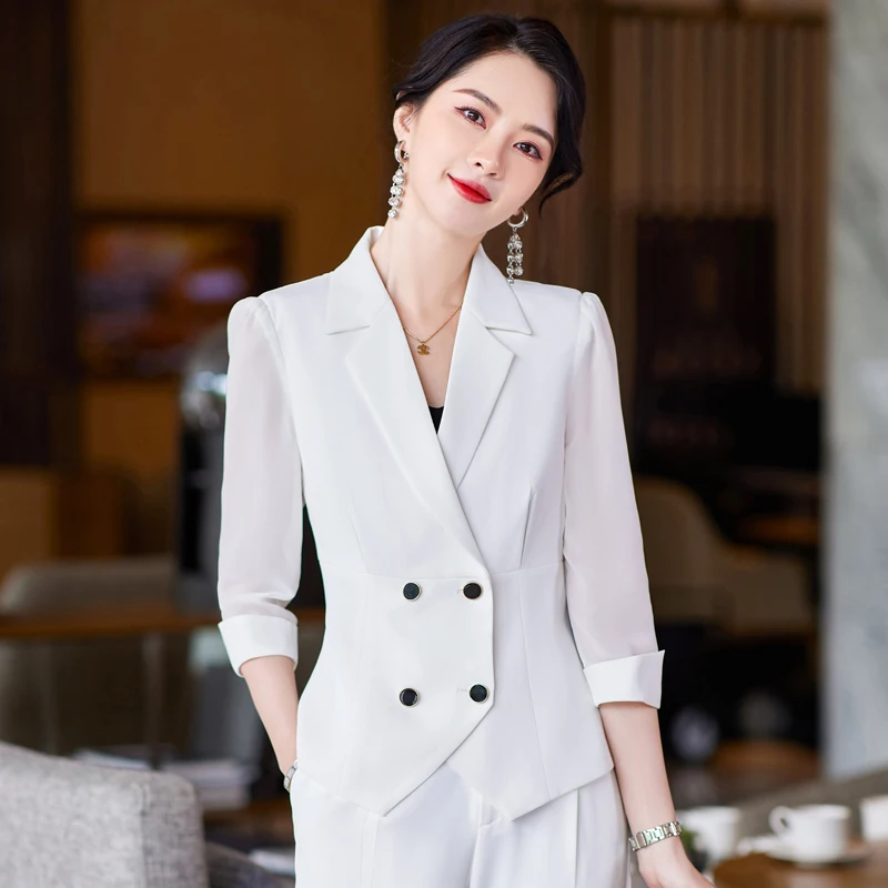 

Korean spring suit large size office women business white-collar formal professional dress work clothes Light blue suit pants