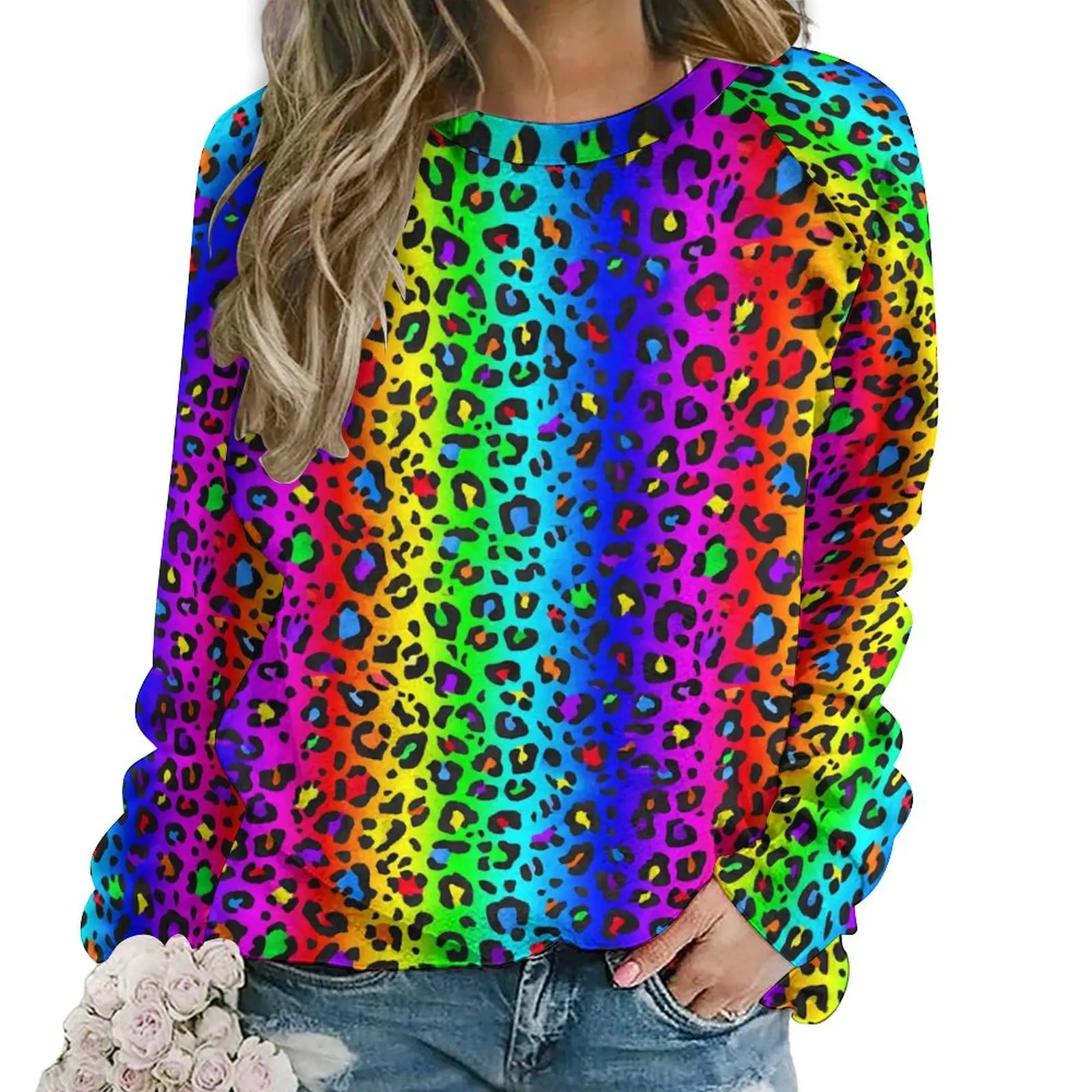 

Rainbow Casual Hoodies Spring Black Leopard Print Y2k Hoodie Long Sleeve Oversized Classic Custom Sweatshirts