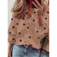 womens v neck tie lace drawstring sleeves star pattern cotton and linen casual comfortable slim shirt for women 2022 summer new