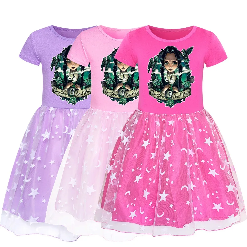 

Wednesday Addams Family Kids Summer Addams Dress Baby Girls Cute Lace Princess Dress Toddler Girl Birthday Party Dresses