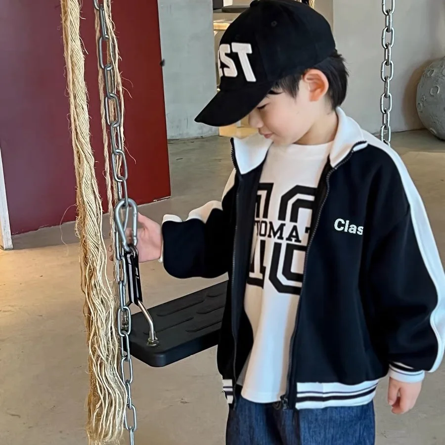 

Куртка для мальчиков и девочек, детская одежда, бейсбольная куртка, весна-осень 2023, новая спортивная одежда, пальто с буквенным принтом, топ ...