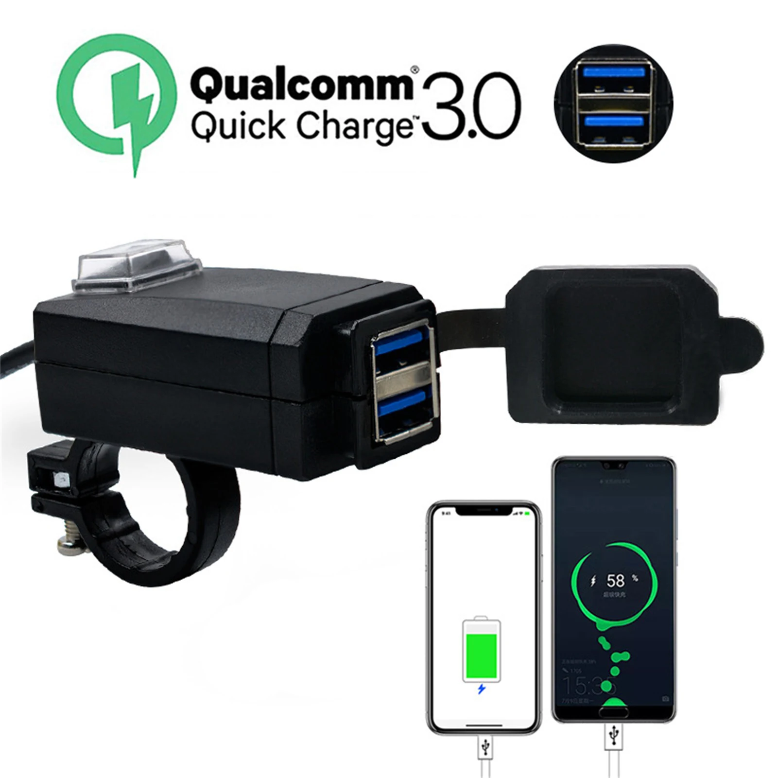 

Motorcycle Phone Charger Waterproof Dual USB Port QC3.0 Fast Charging Motorcycle Charger USB Adapter For Phone Tablet