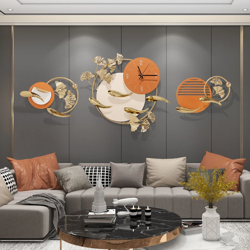 

Modern Fashion Triptych Wrought Iron Mute Wall Clock Home Livingroom Wall Hanging Painting Hotel Villa Club Wall Sticker Crafts