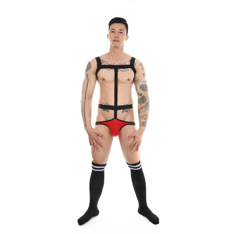 

Men'S Sexy Lingerie Tight-Fitting Bondage Jumpsuit Ice Silk Back Empty Panties Handsome Stockings