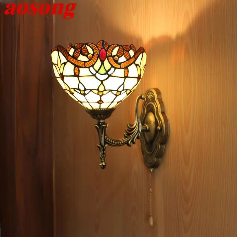 

AOSONG Modern Tiffany Wall Lamp LED Inside Creative Glass Sconce Light for Home Living Room Bedroom Corridor