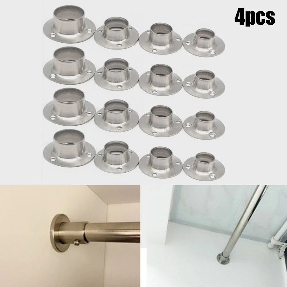 

4PCS Stainless Steel Flange Seat Flange Socket For Wardrobe Curtain Cloth Rod Seat Round Tube Seats Bracket Furniture Hardware