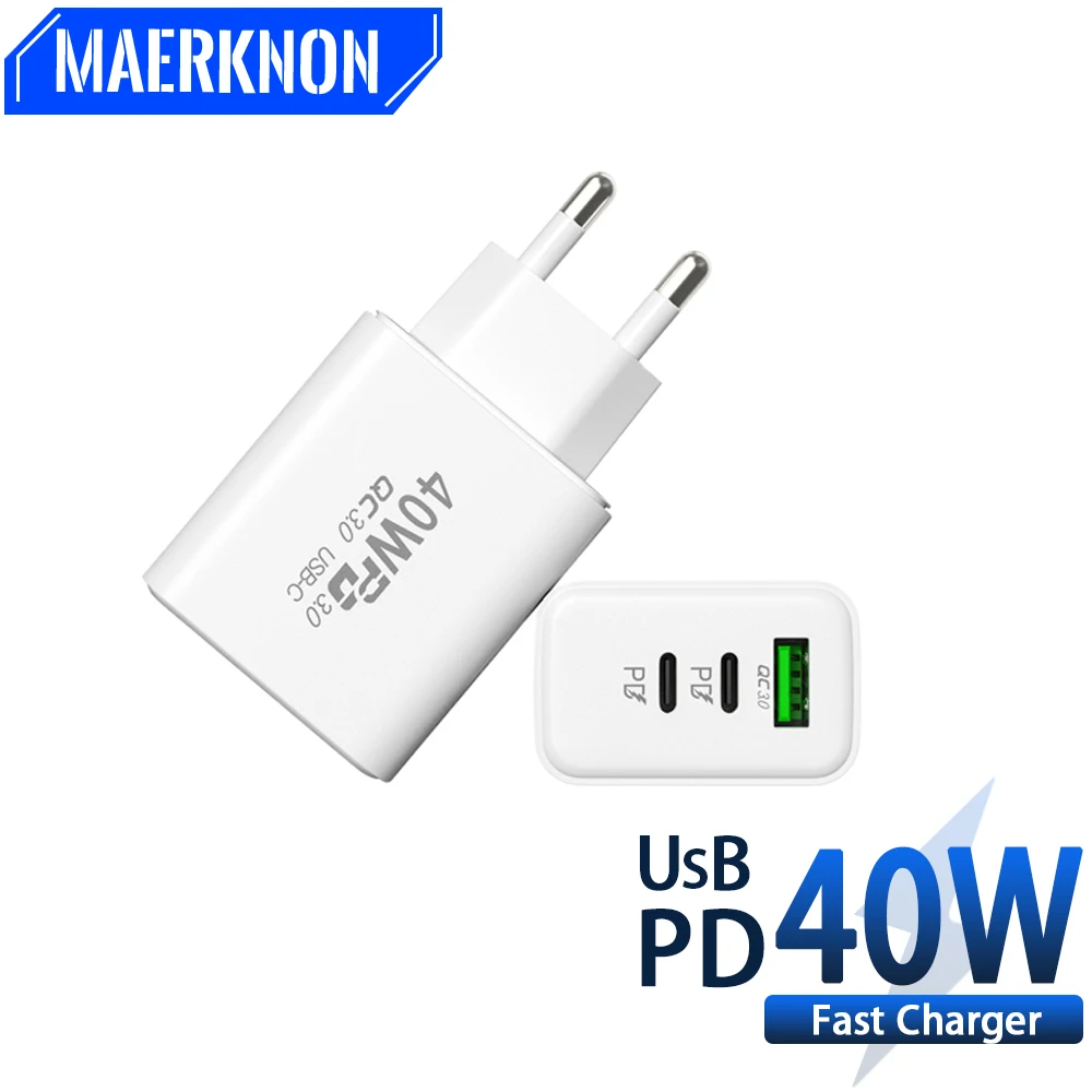 Быстрое зарядное устройство USB 40 вт, быстрая зарядка 3,0, зарядное устройство USB Type-C PD для iPhone 14, 13, 12, Samsung, Xiaomi 13, Hwawei, быстрая зарядка для телефонов ес/сша