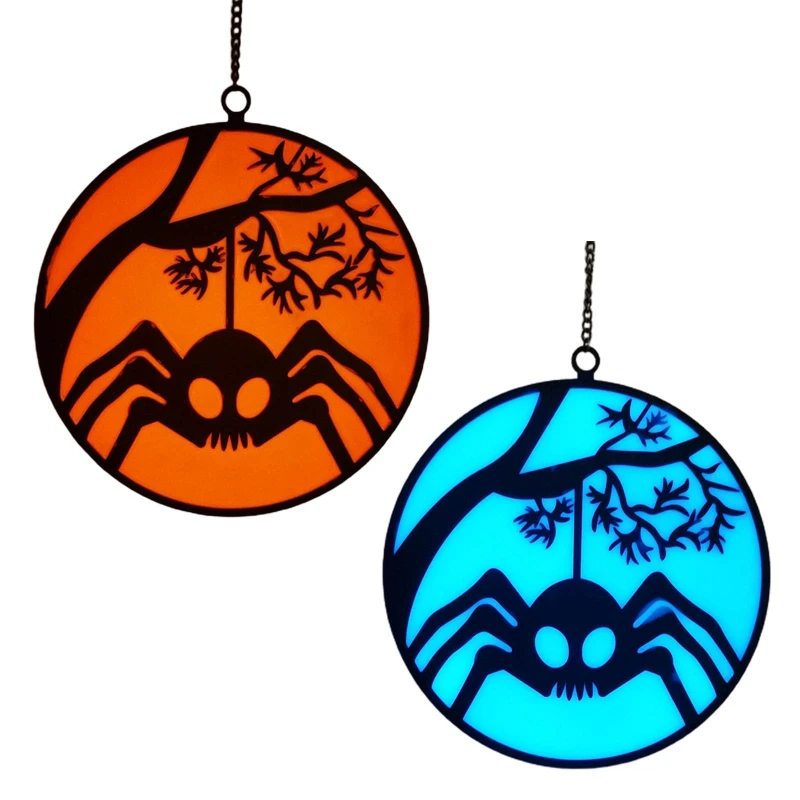 

Halloween Luminous Glass Spider Pendant Hanging Wrought Iron Crafts Decor for Home Festival Party Backdrop Decor