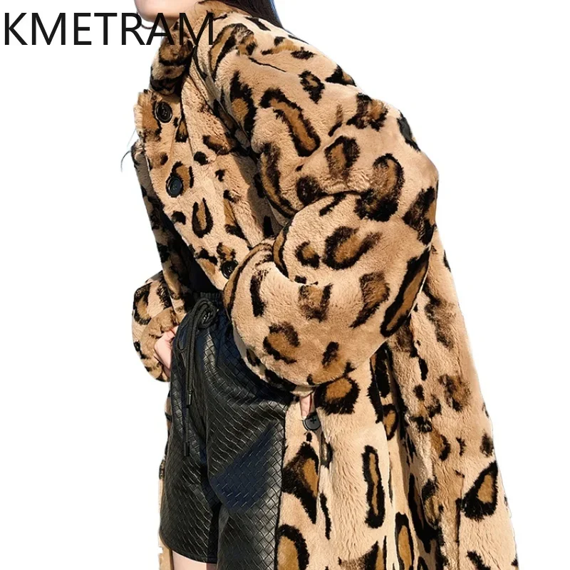 Женская шуба из натурального меха кролика Рекс длинная Меховая куртка с