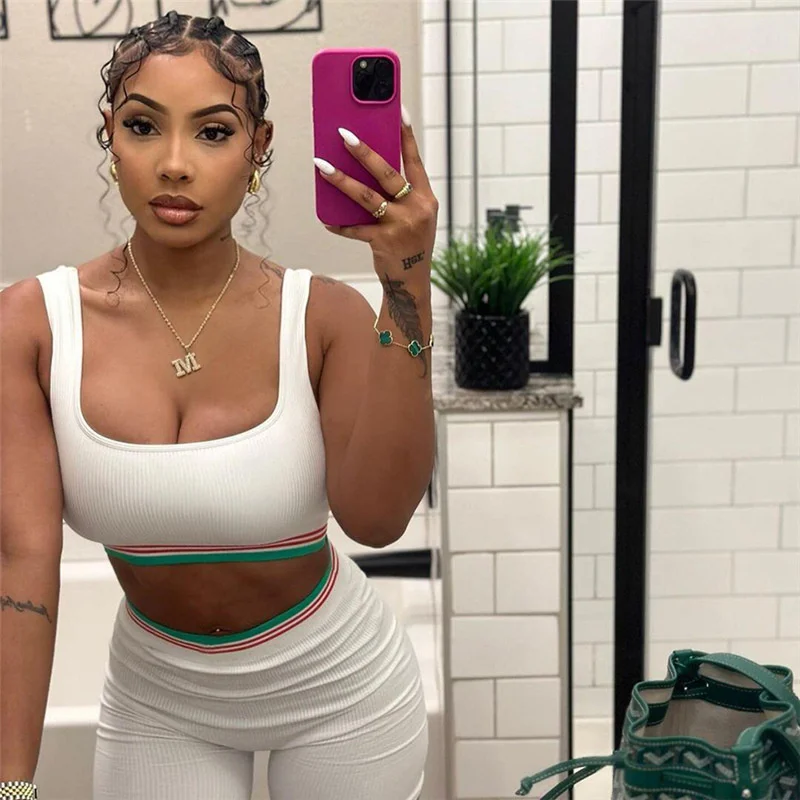 

Повседневный трикотажный комплект Zabrina из 2 предметов для женщин, обтягивающие топы и спортивные шорты с высокой талией для фитнеса, летняя одежда