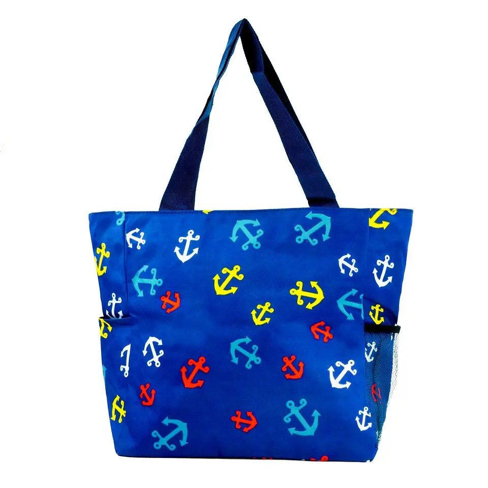 Unisex Cute Large Print Sailor Anchors Patterned Tote Bag W/ Liner for The Beach  Groceries  School  for All Ages