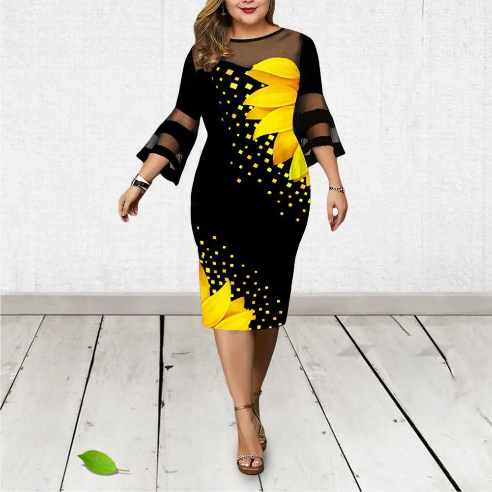 

Formal Digital Print Mesh Patchwork Dress Casual Dress Summer Slim