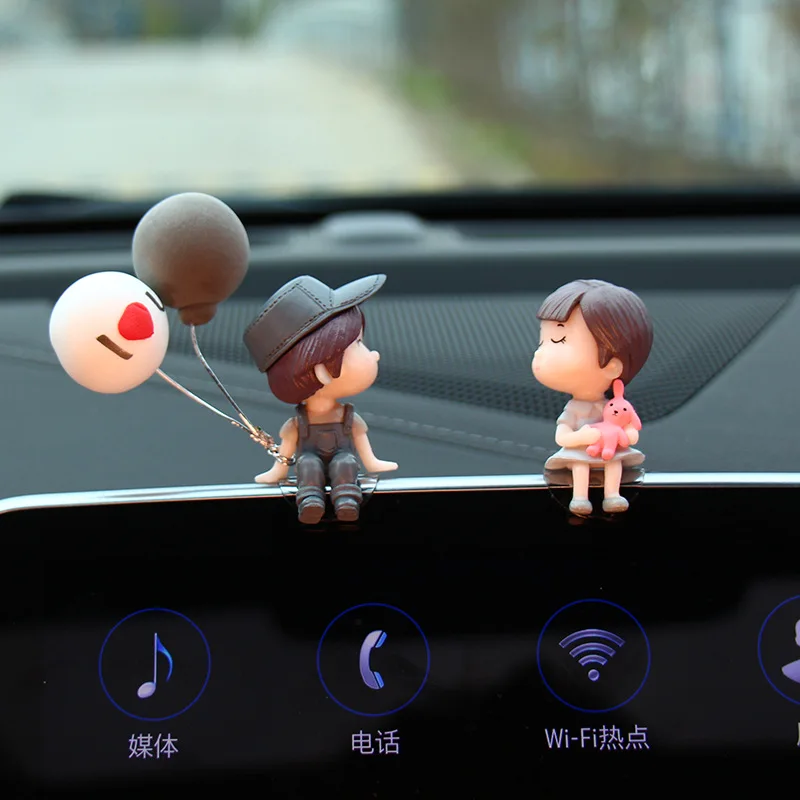 

Creative cartoon puppet couple cute car interior decoration animation car center console decoration car interior accessories