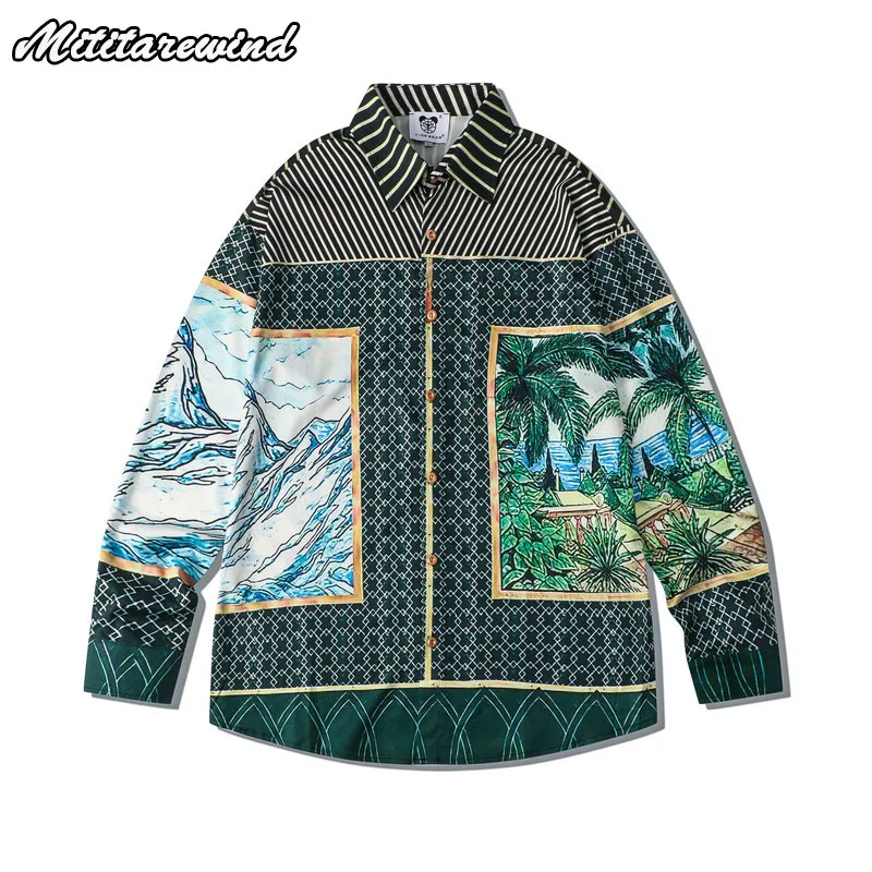 

Мужская рубашка с длинными рукавами, Повседневная пляжная рубашка в гавайском стиле для отпуска, весна-лето
