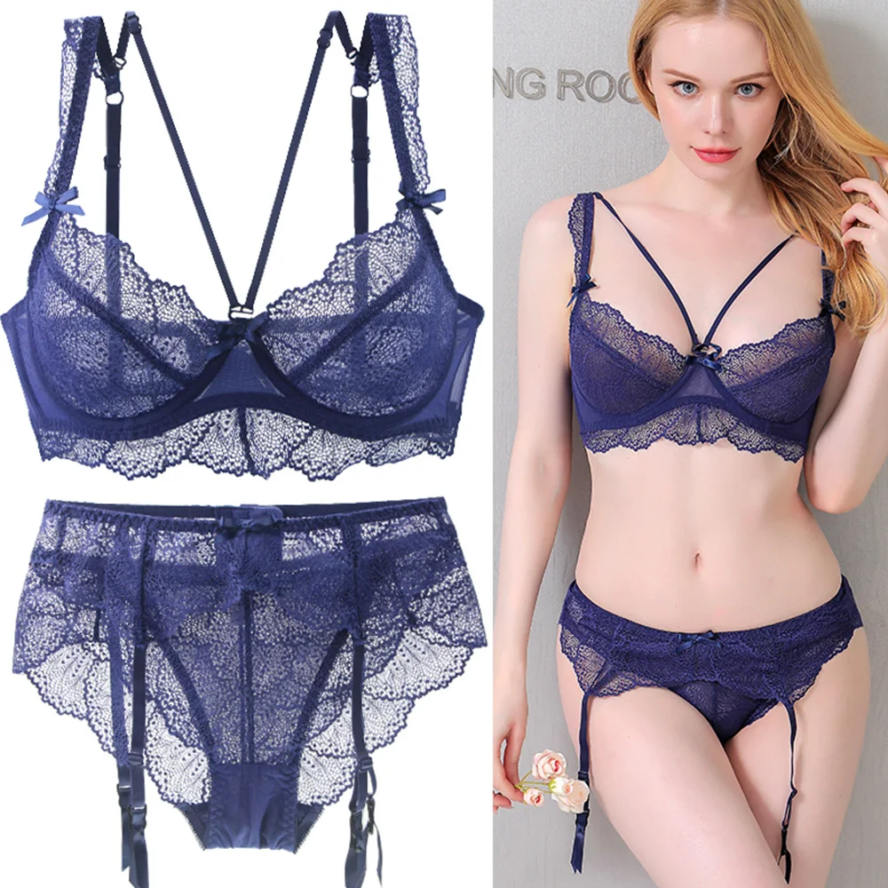 

Women Bra Sexy Underwear Set Bra and Panty Set Lace Lingerie Thin Transparent Underwire Lace Bras Panties Sets Lingerie Woman