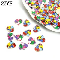 10pcs autism awareness jigsaw pieces enamel charms for jewelry making diy heart pendants necklaces earrings handmade accessories