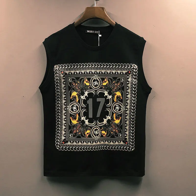 

2022 summer street retro cotton sleeveless T-shirt sports vest men