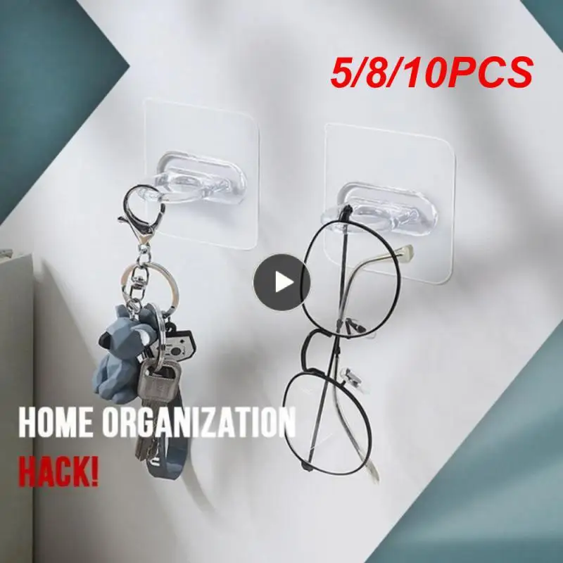 

5/8/10PCS Clothes Storage Rack Transparent Multifunctional Adhesive Hook Non-marking Punch-free Ring Sticky Hook Sucker Hanger