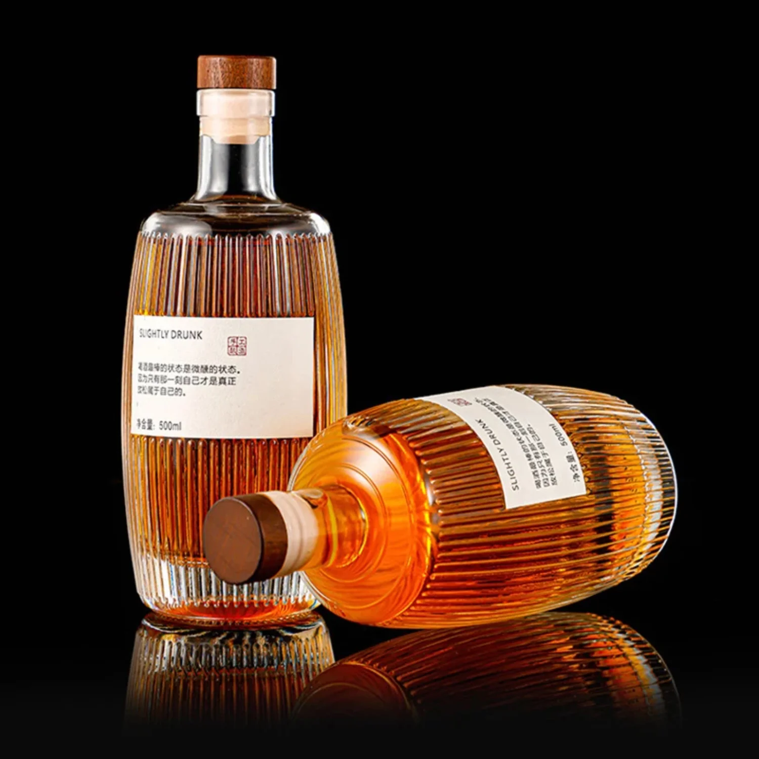 Стеклянная бутылка в полоску 500 мл с деревянной пробкой контейнеры для жидкости