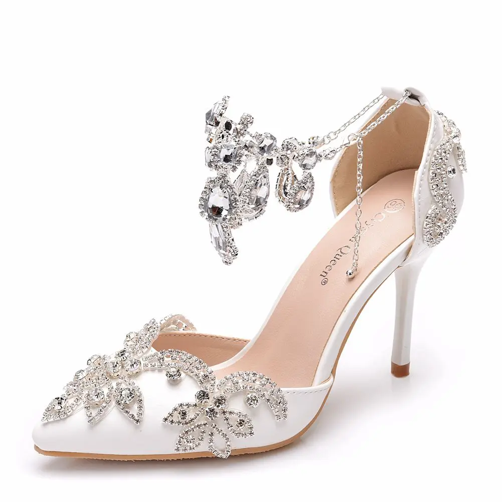 

Crystal Queen Sandals Wedding Shoes Bride High Heels Party Ladies Women Rhinestone Pointed Toe