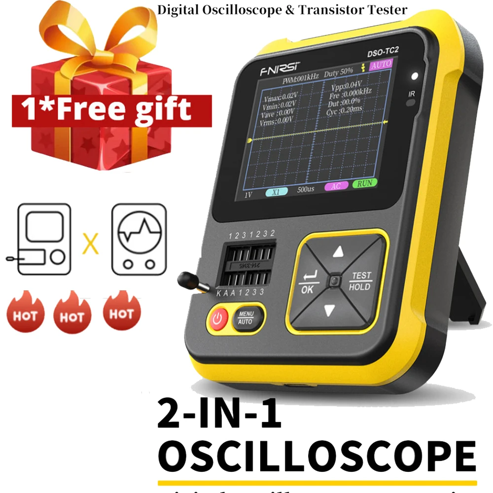 

DSO-TC2 Digital Oscilloscope 2.5MS/s Sampling Rate 200kHz Bandwidth Support Diode Voltage LCR Detect PWM Out Transistor Tester