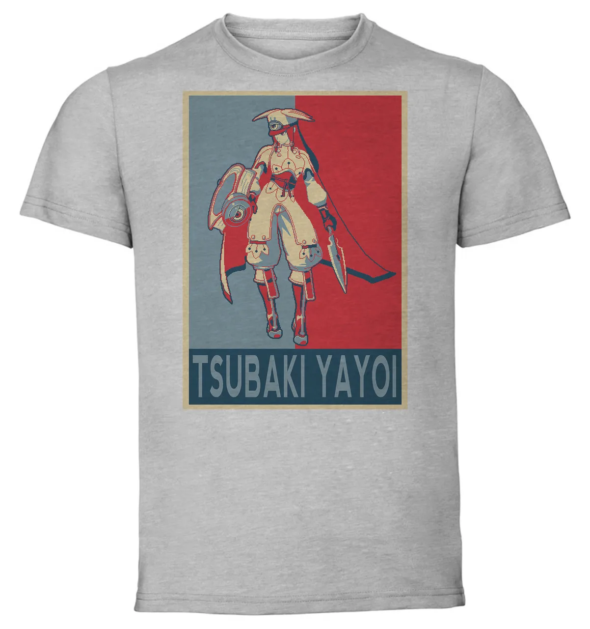 Футболка унисекс серый пропагандистский пиксельный арт Блейзер синяя Tsubaki Yayoi