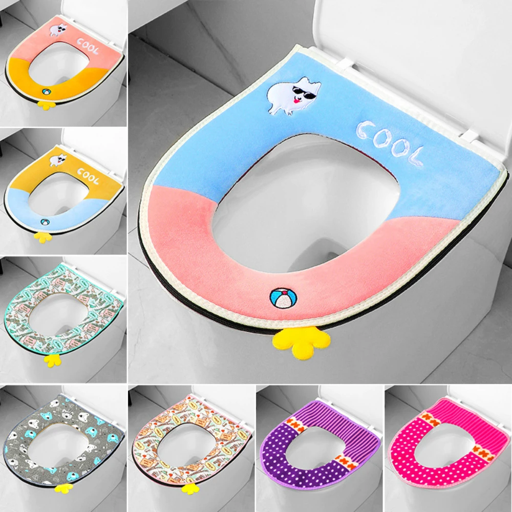 

Winter Warm Toilet Seat Cover Bathroom Toilet Pad Cushion with Handle Thicker Soft Washable Closes Tool Warmer Pad Accessories