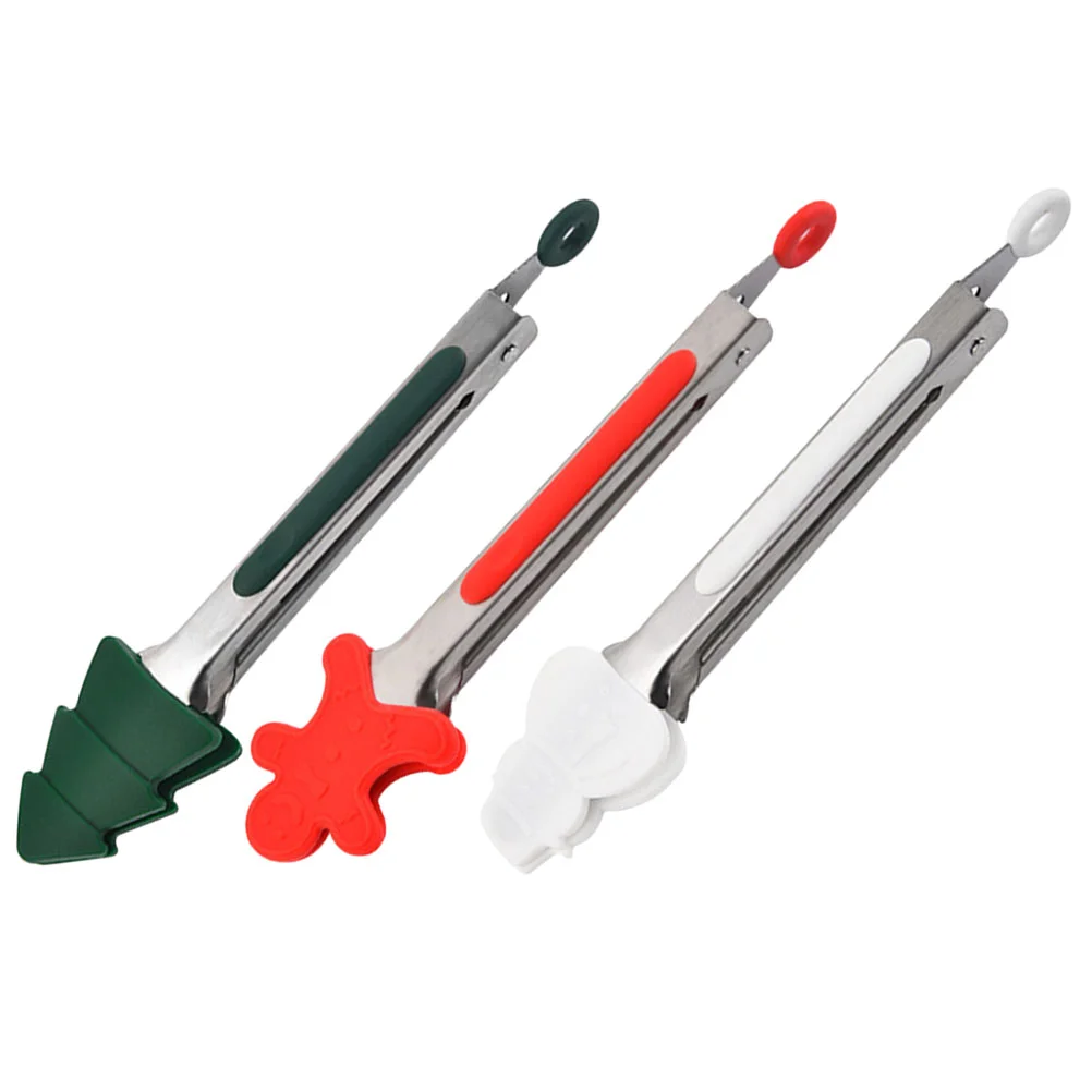 

Tongs Silicone Cooking Serving Christmas Tongsteel Stainless Kitchen Bbq Salad Gripper Grill Steak Bread Ice Baking Handle