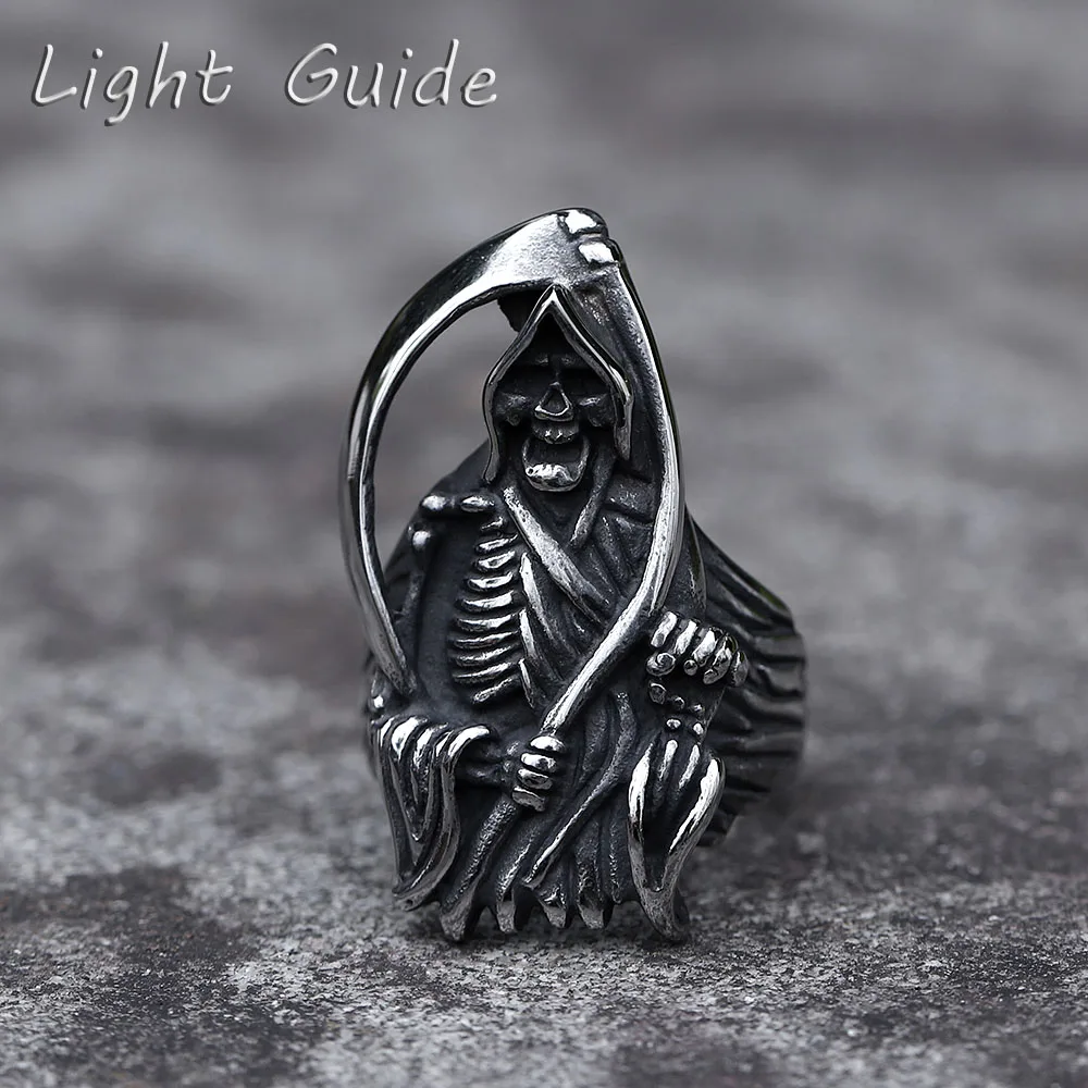 

2022 NEW Men's 316L stainless-steel rings Dropshipping Retro Death sickle skeleton gothic punk movie Jewelry Gifts free shipping