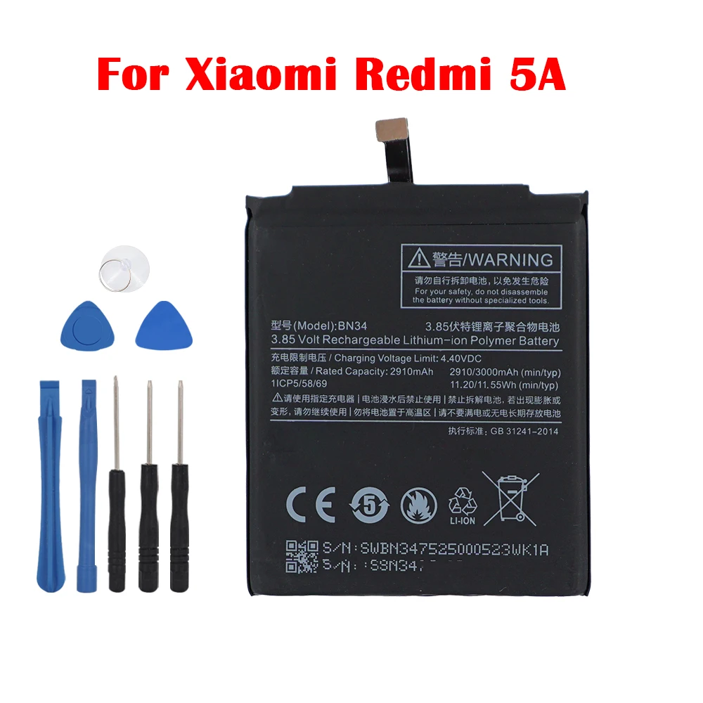 

Аккумулятор для телефона BN34 для Xiaomi Redmi 5A, 5,0 дюйма, 2910 мАч