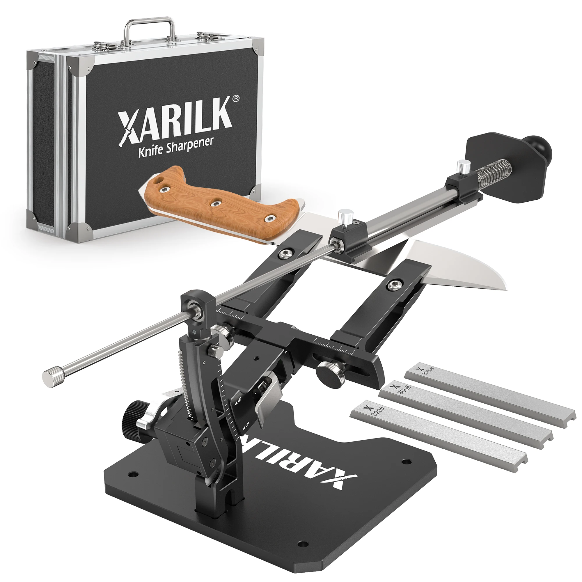 Фото Система для заточки ножей XARILK Gen3, портативный алюминиевый набор для заточки ножей с 3 алмазными абразивными пластинами №1