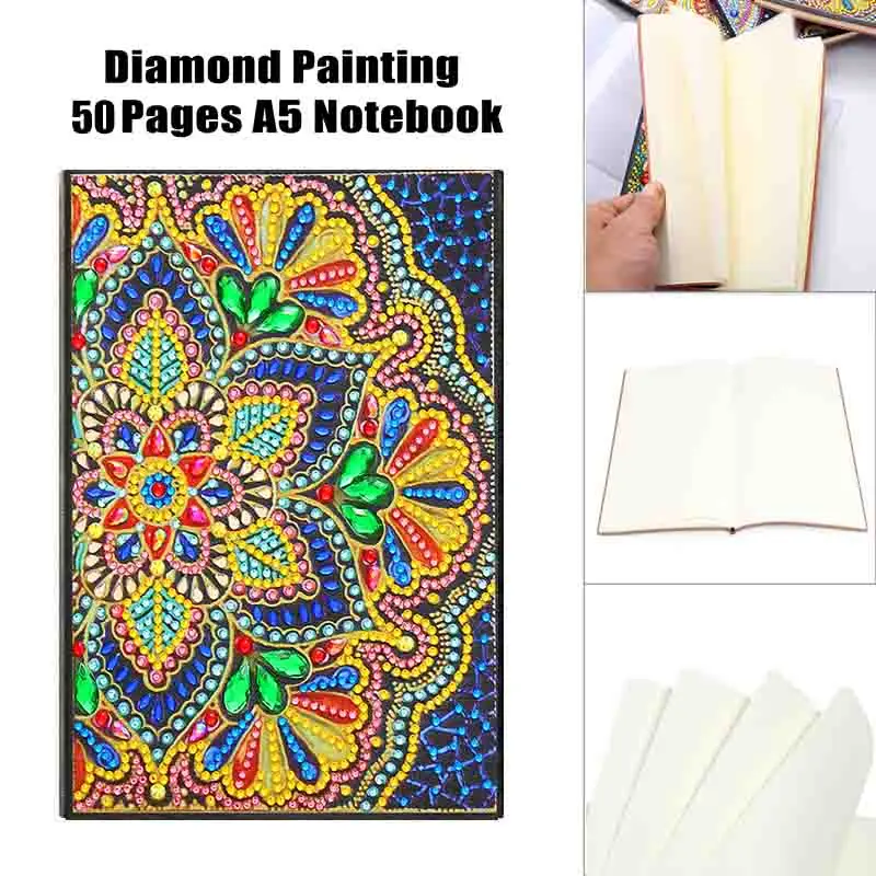 

50 Pages A5 Diamond Painting Notebook Diary Book DIY Mandala Diamond Mosaic Embroidery Sketchbook Drawing Diary Book Kids Gifts