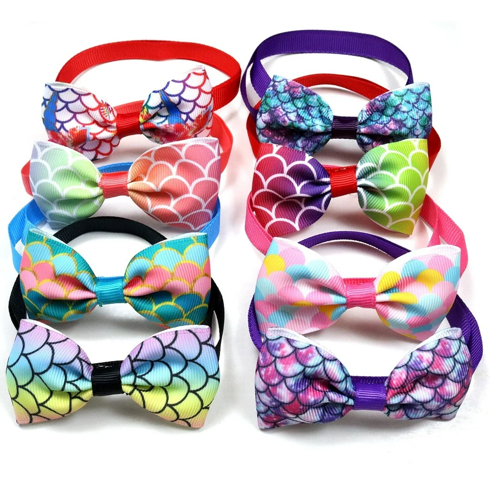 

10PCS Cute Pet Dog Cat Bow Ties Adjustable Fish Scale Patterns Holiday Party Dog Accessories Pet Supplies