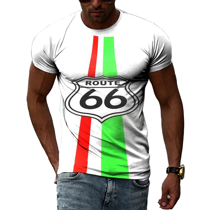 

Men's Summer Hot -selling Highway 66 3D Fashion Printing T -shirt, Personality Casual O Collar Clothing Short Sleeves.