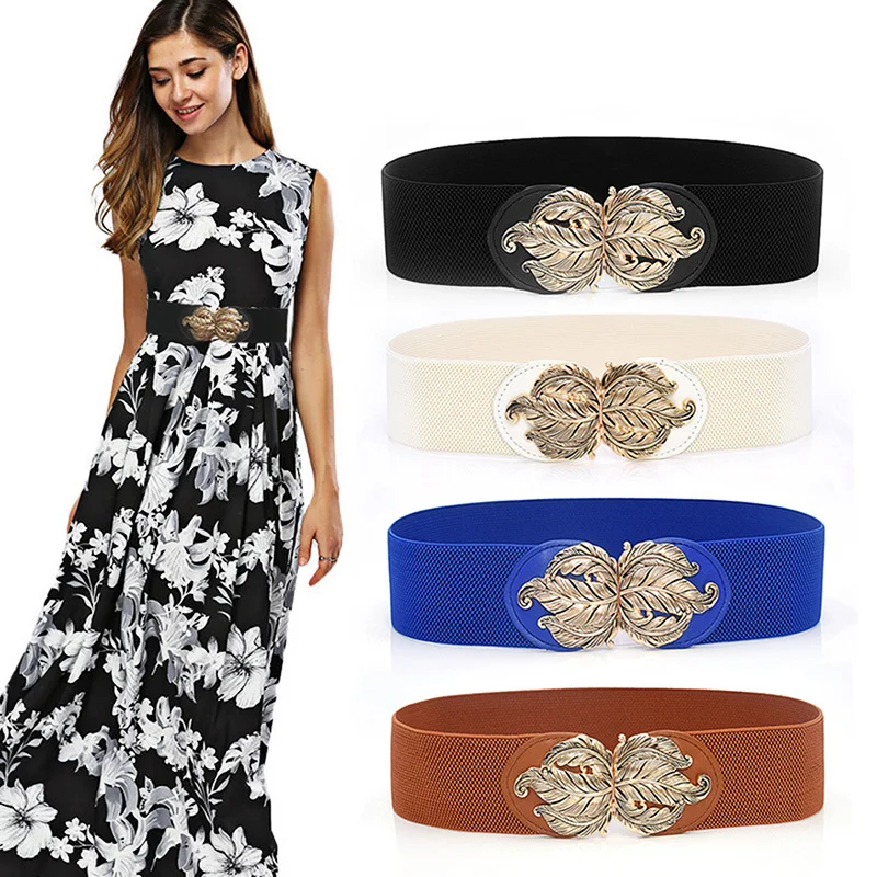 

Women Ladies Elastic Bow Wide/Thin Stretch Wrap Buckle Waistband Waist Belt Band Ladies Fashion Leaf Belt