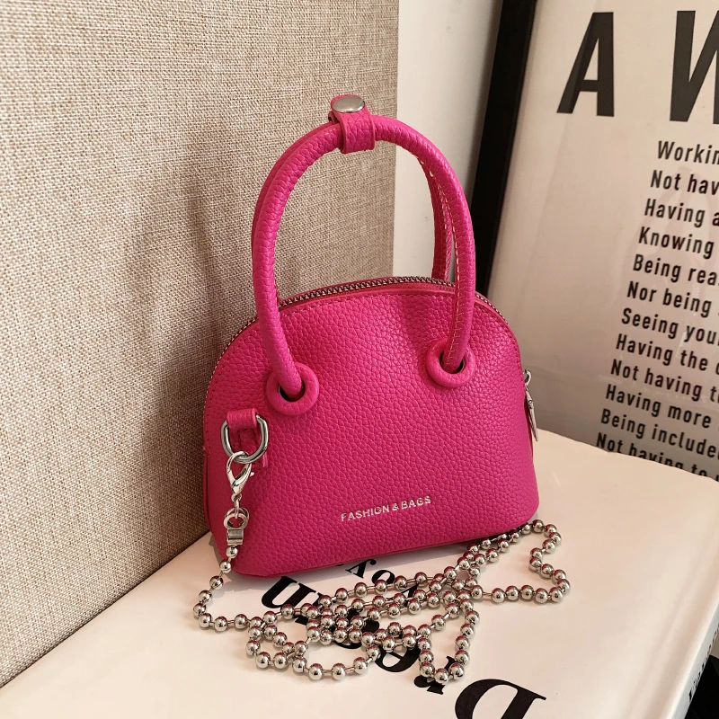 

Solid Color Mini Leather Crossbody Shell Bags with Long Handle for Women 2023 Fashion Tote Brand Chain Female Shoulder Handbags