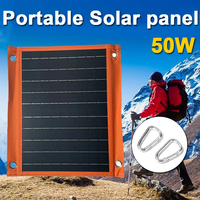 

50W New Portable Solar Charger Panel Outdoor Mobile Phone Power Bank Charge 5V USB Solar Cells Battery for Travel Camping Hiking